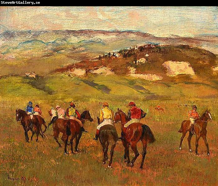 Edgar Degas Jockeys on Horseback before Distant Hills